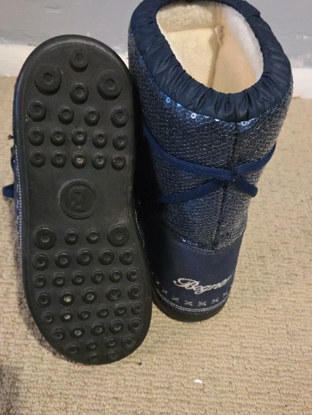 Bogner Navy Sequin Winter Boots with Cream Lining